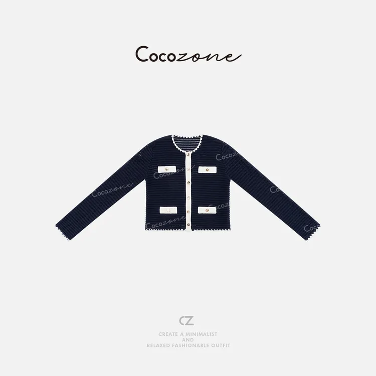 COCO ZONE 刘一一 春季小香风设计感拼色长袖针织开衫ACD1A0302