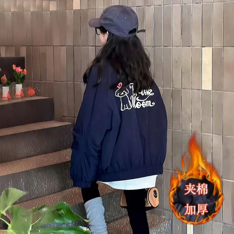 女童外套秋冬款2025新款中大童韩版休闲服韩版棒球服上衣加厚保暖