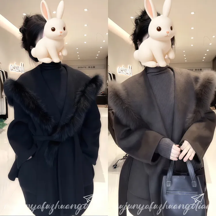 设计感气质黑色毛领中长款外套女冬季新款收腰显瘦高级感通勤大衣