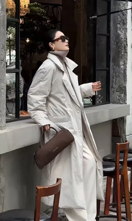 【MURAN】【莫琳娜】时尚简约中长款双排扣90白鸭绒羽绒服5DWDD10723