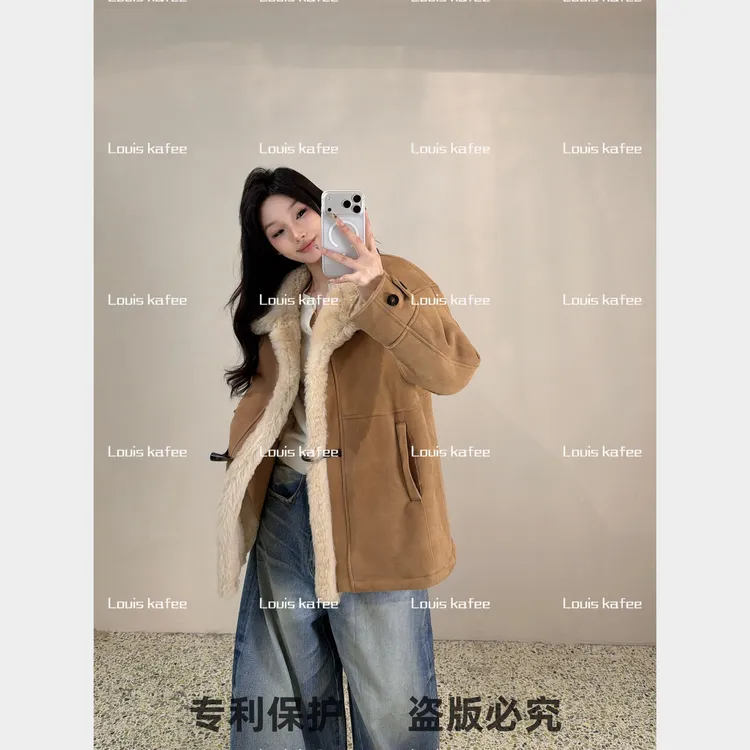 【冬上新中长款】原生态美丽奴反绒皮毛一体女款皮草极简风外套8089