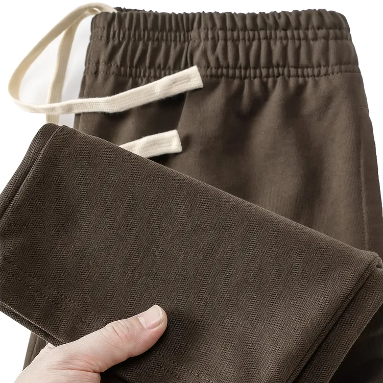 100%纯棉重磅直筒卫裤男士春秋冬季加厚款长裤宽松休闲裤子425克