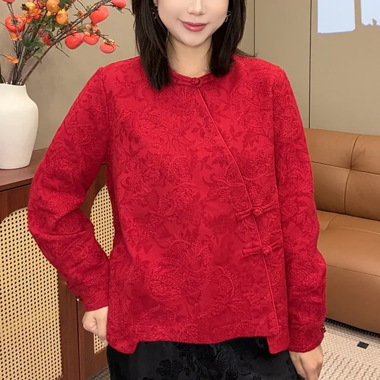 【米多多】新年盘扣设计感中式提花复古上衣新中式国风女装126-28