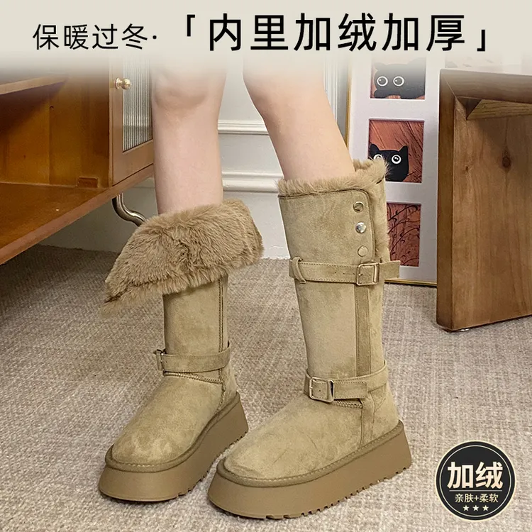 贾不假女款加绒加厚增高雪地靴2025冬季新款外穿一体棉鞋流行爆款