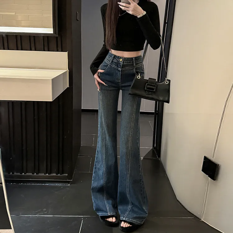复古不贴腿微喇牛仔裤女2025秋季新款高腰显瘦弹力宽松设计感喇叭