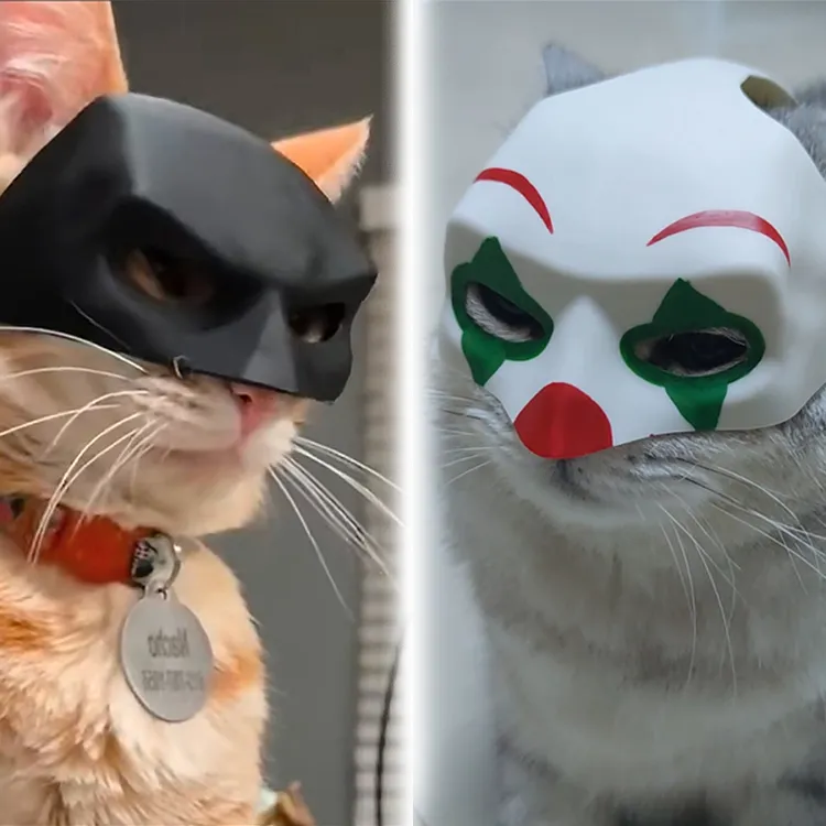 搞笑猫咪面具黑色蝙蝠头小丑型大小猫型适用万圣节宠物生日面具