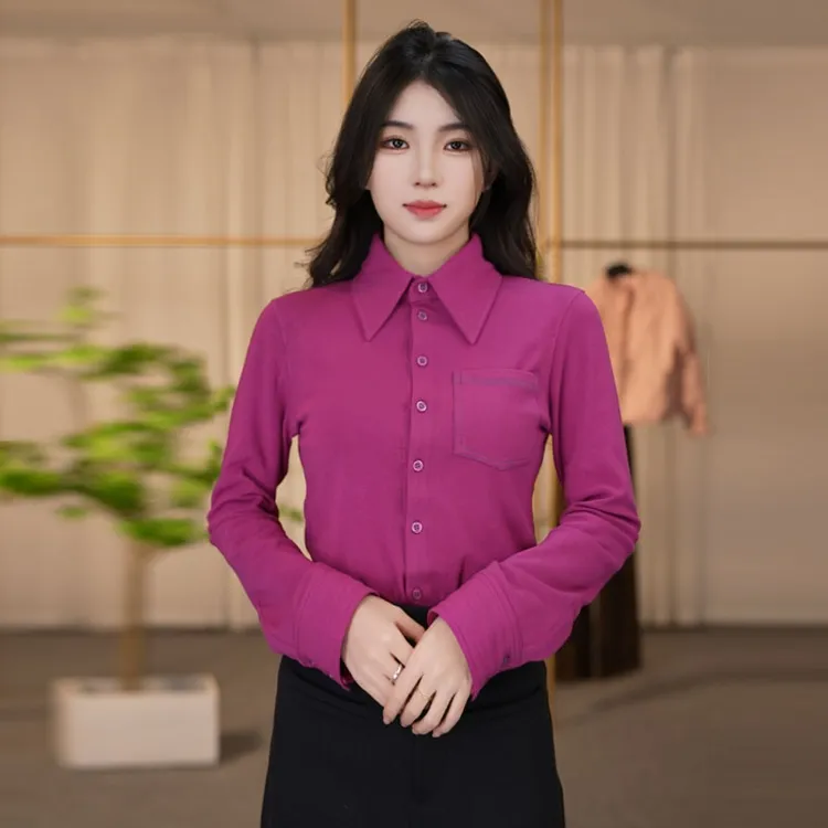 【商场同款】秋冬百搭修身收腰加绒纯色长袖衬衫衬衣1301044