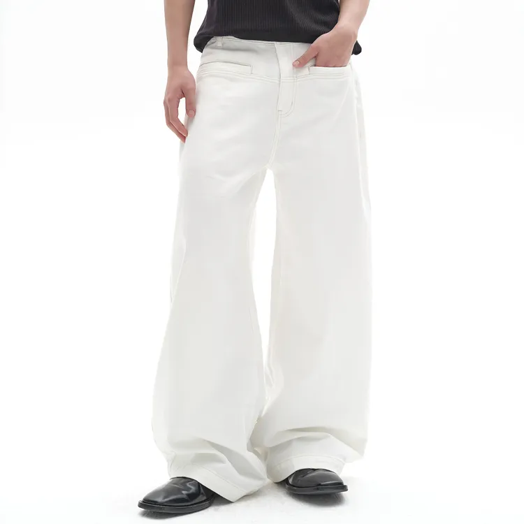 POH WHITE DENIMS 法式摩登 阔腿裤型 文雅得体 白色牛仔长裤