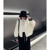 玳妮【格纹袖棉服】秋冬新款绗线翻边格纹袖圆领轻薄款棉衣显瘦气质