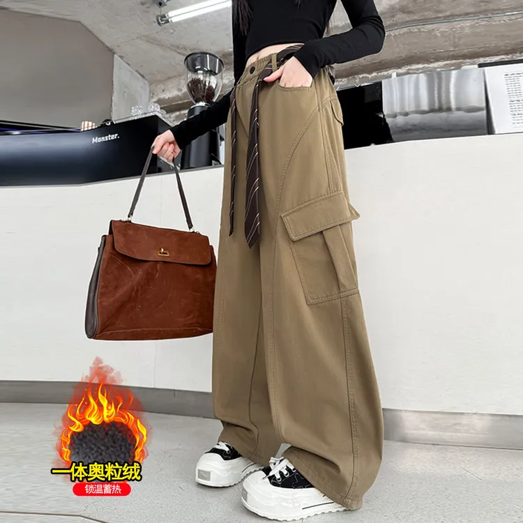 8-15岁女童裤子秋冬款2025新款爆款儿童工装裤大童阔腿弯刀裤加绒