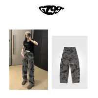 九儿 【摩登风情】抗皱 时尚百搭美式复古迷彩弯刀牛仔裤-K6602