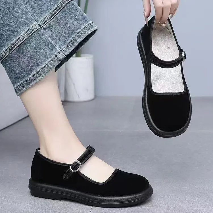 老北京布鞋女上班软底黑色酒店工作鞋休闲舒适防滑透气中年妈妈鞋