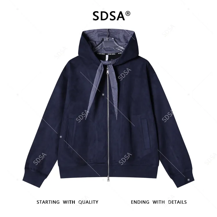 SDSA男士秋冬新款痞帅男装潮牌拼接领带拉链连帽卫衣百搭宽松上衣