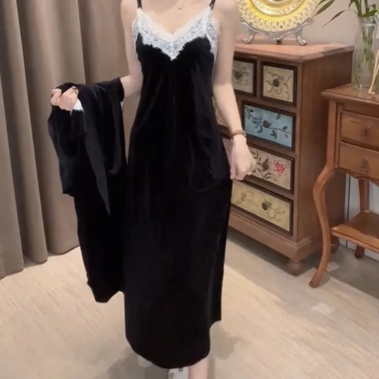 轻奢洋气性感吊带睡裙睡袍