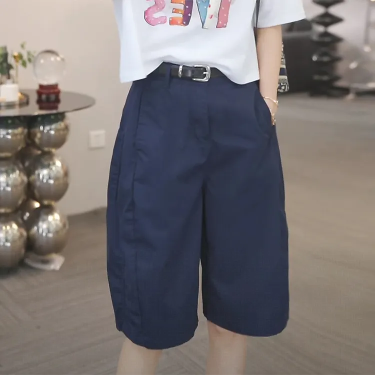 洋气财阀千金夏季薄款高腰纯色五分休闲裤女士千金清冷感贵系衣服