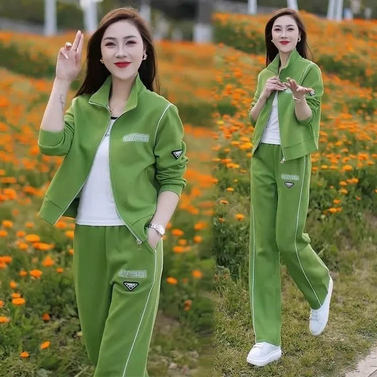 休闲运动服套装女2025春秋新款洋气显瘦立领开衫外套阔腿裤两件套
