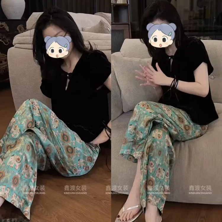 2025夏季新款时尚显瘦气质女士网红洋气两件套百搭款D9533