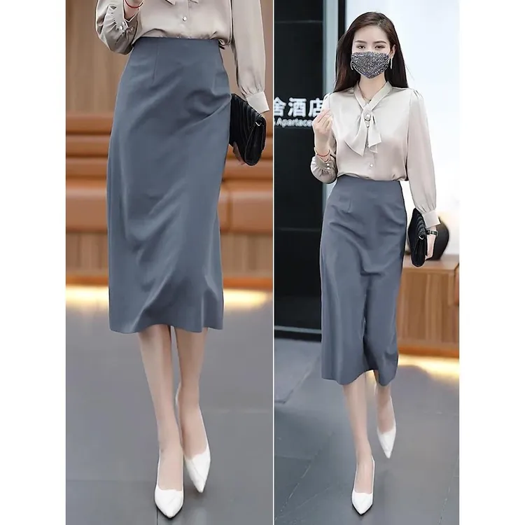 艾格职业西装半身裙女夏2024新款直筒长裙子a字一步裙中长款包臀