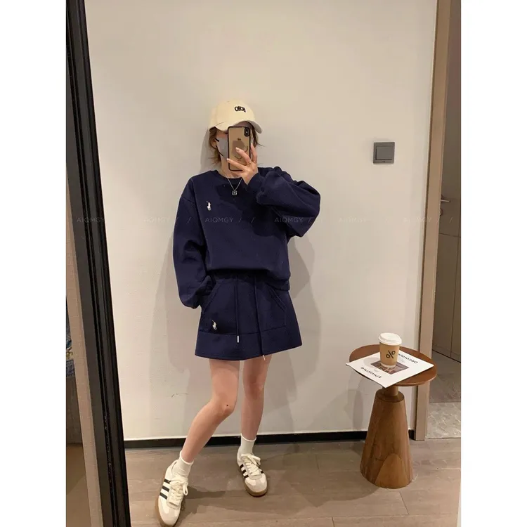 宽松圆领刺绣卫衣包臀裙两件套女春秋季新款时尚休闲运动套装