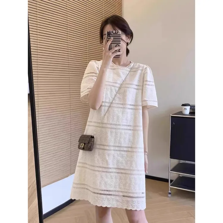 大码女装减龄小香风连衣裙女夏季微胖mm宽松遮肉气质休闲显瘦裙子