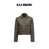 SJJ-SHANG【暖坞】老钱风压格大口袋设计感羊毛填充棉服q135808p