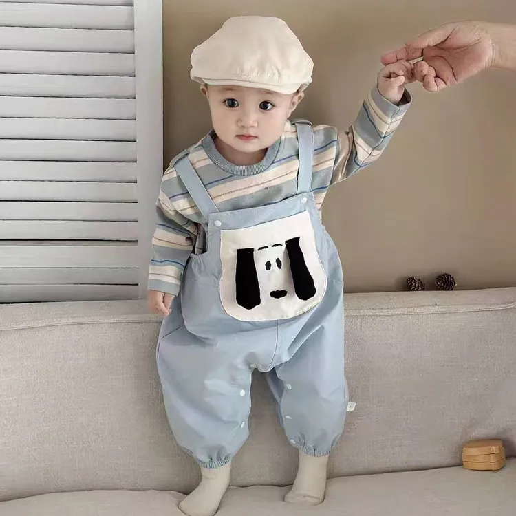 春秋装婴儿洋气背带裤套装宝宝两件套网红可爱超萌外出爬服