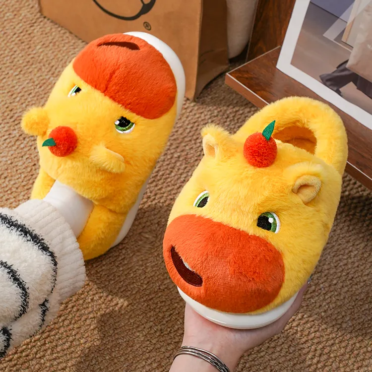 水豚噜噜棉鞋女冬季可爱毛绒保暖厚底防滑居家女孩卡通情侣棉拖鞋