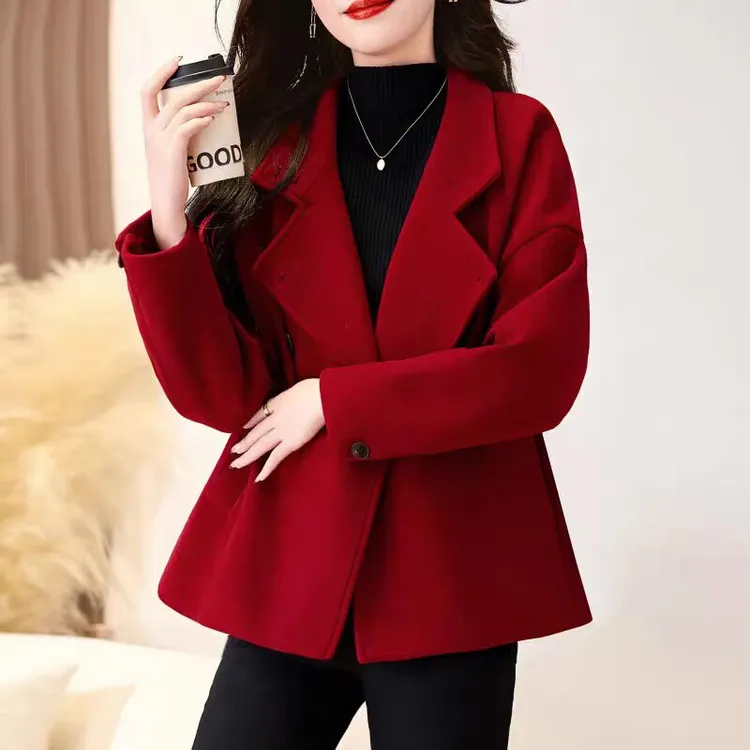 毛呢外套红色洋气秋冬外套气质秋冬小个子显瘦2025新款短款小个子