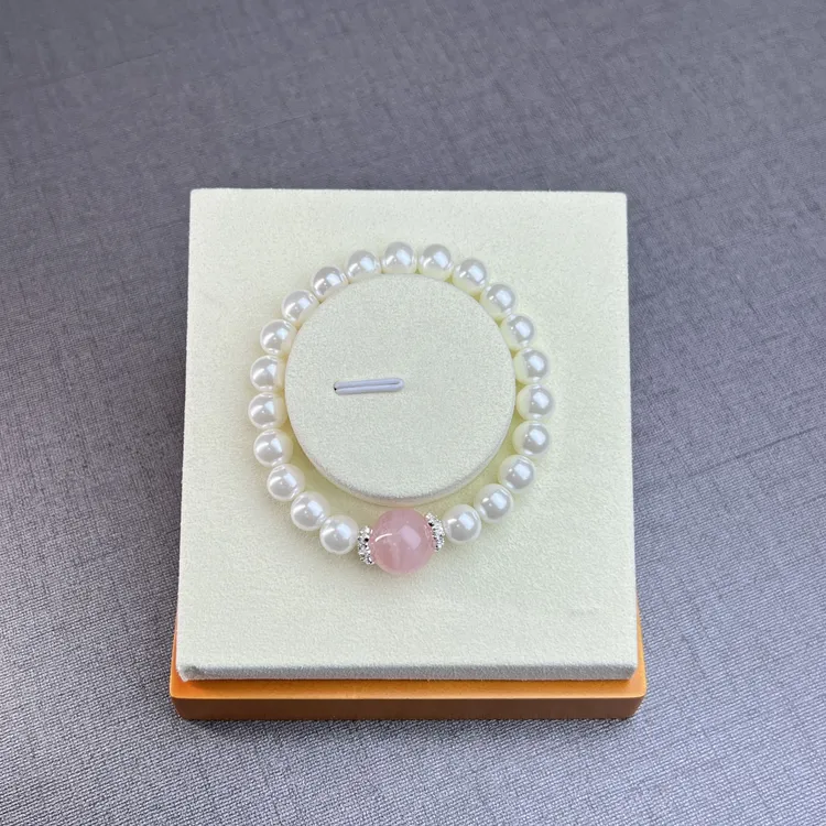 天然粉水晶顶珠贝珠手链13mm百搭简约手串甜美女饰品