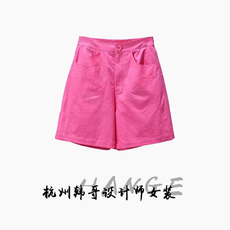 【韩哥女装】2025欧版小众设计师莲瓣红A字休闲高克重短裤9675-H2
