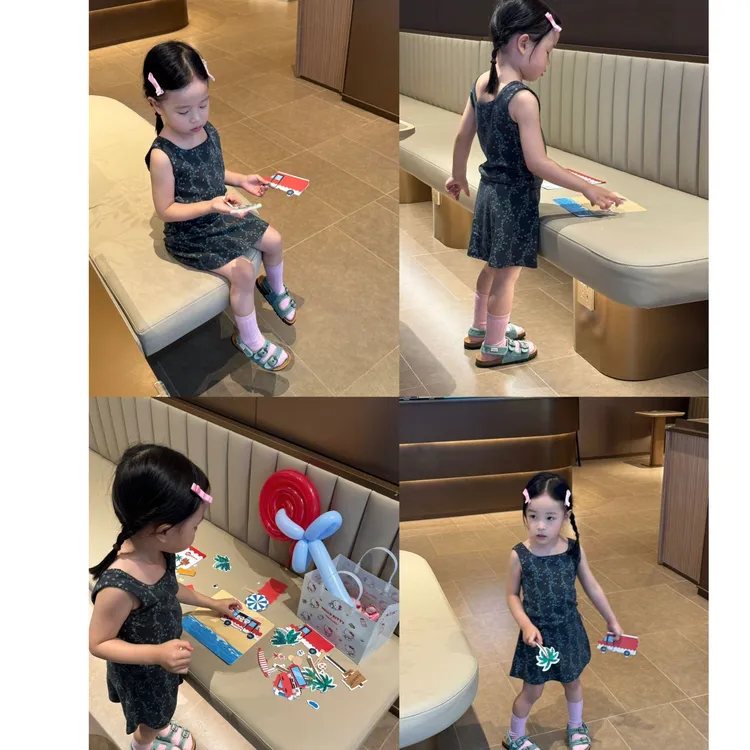 壹妈童装女童夏套装洋气时髦2025新款夏季气质女宝碎花背心半裙