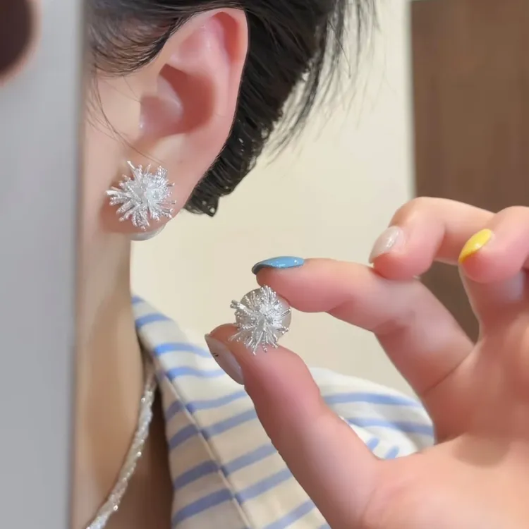 合金耳饰 Y银色烟花珍珠耳钉女2025年新款爆款高级感轻奢耳钉