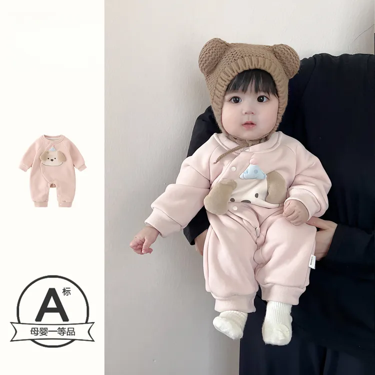 早秋婴儿衣服韩版卡通印花连体衣满月哈衣小月龄新生宝宝外出爬服