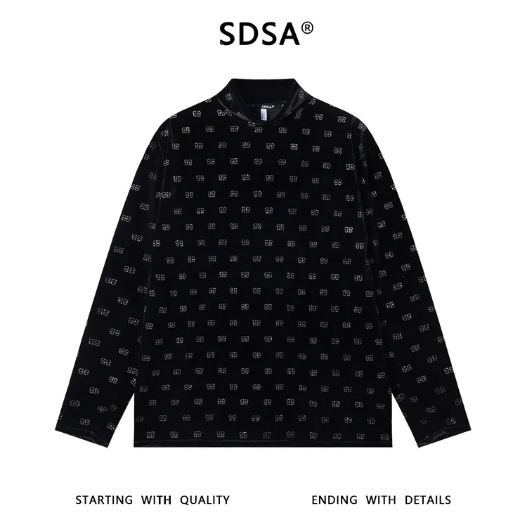 SDSA男士秋冬新款痞帅男装美式撞色满印字母半高领长袖T恤时尚潮
