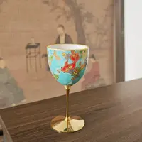 九谷烧 金鱼碧色180ml高脚杯