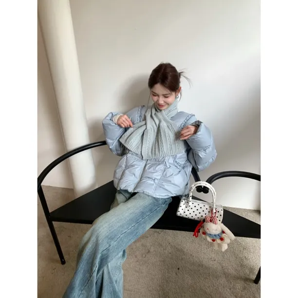 赵小小【云朵方块】10193 新国标90白鸭绒羽绒服浅蓝色冬季【配围巾】