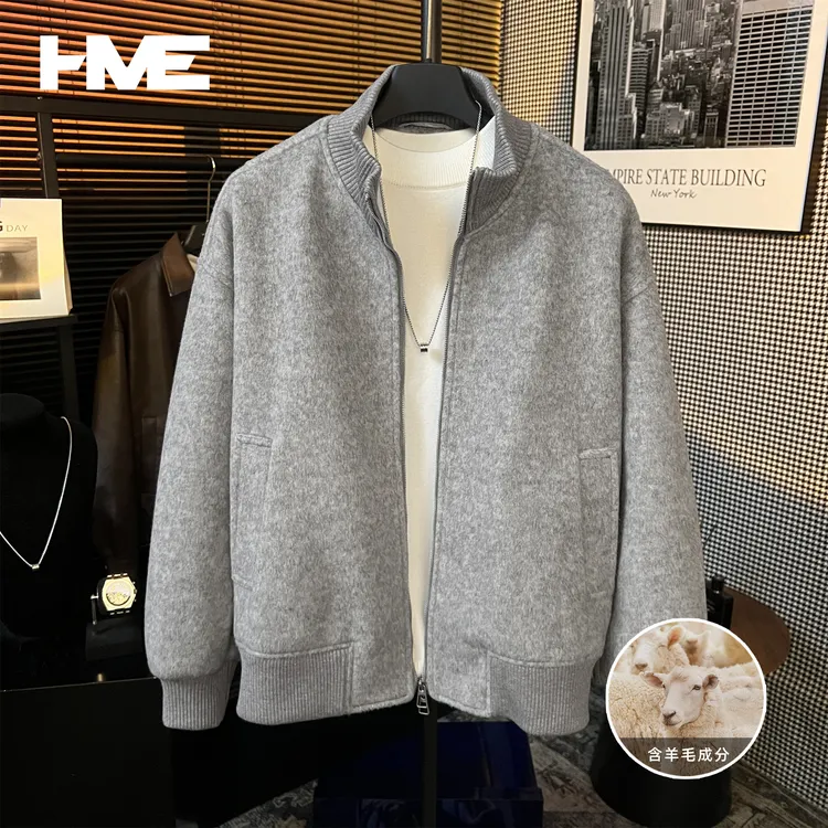 【HMEYAO】【羊毛混纺毛呢】原创冬季松弛感立领时尚百搭开衫夹克外套