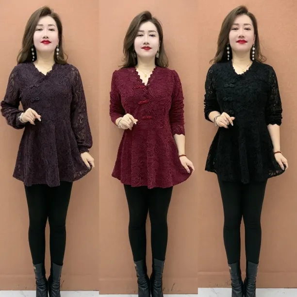 XW 新款时尚气质显瘦蕾丝拼接长袖宽松打底衫