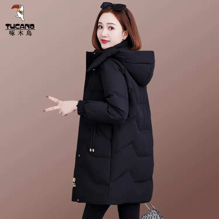 啄木鸟中长款羽绒服女冬季2025新款加厚保暖外套休闲宽松冬装上衣