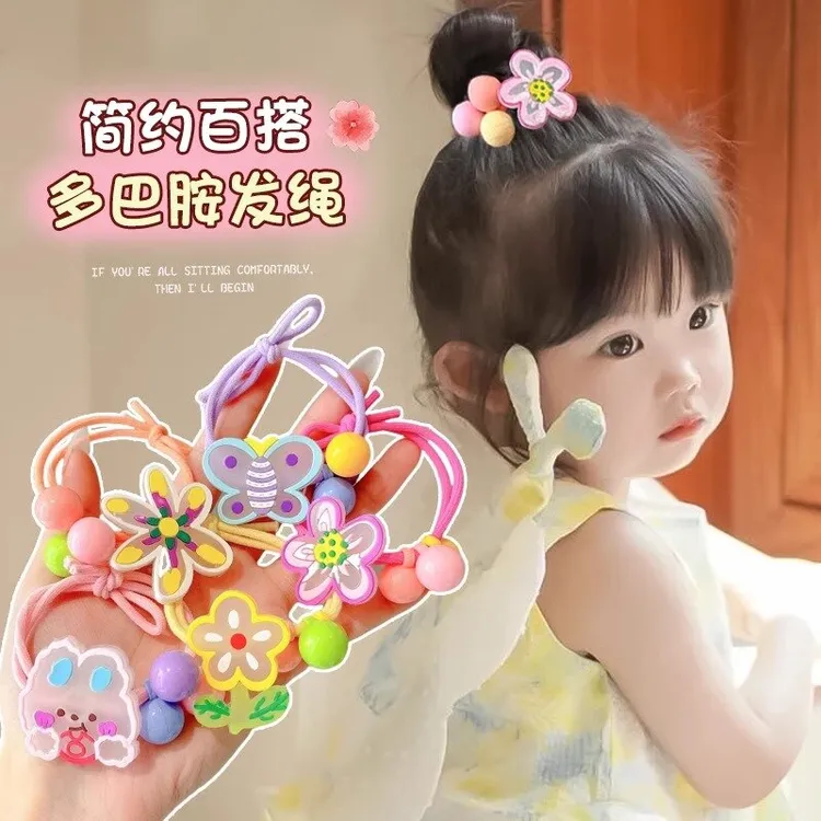 简约百搭头绳女扎头发高弹力马尾橡皮筋发圈儿童可爱花朵发绳头饰