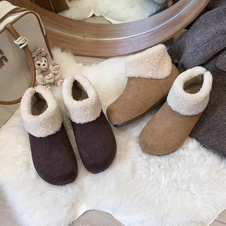 辰小六吸震低跟韩版冬季保暖时尚雪地靴女鞋加绒时尚秋冬毛毛鞋