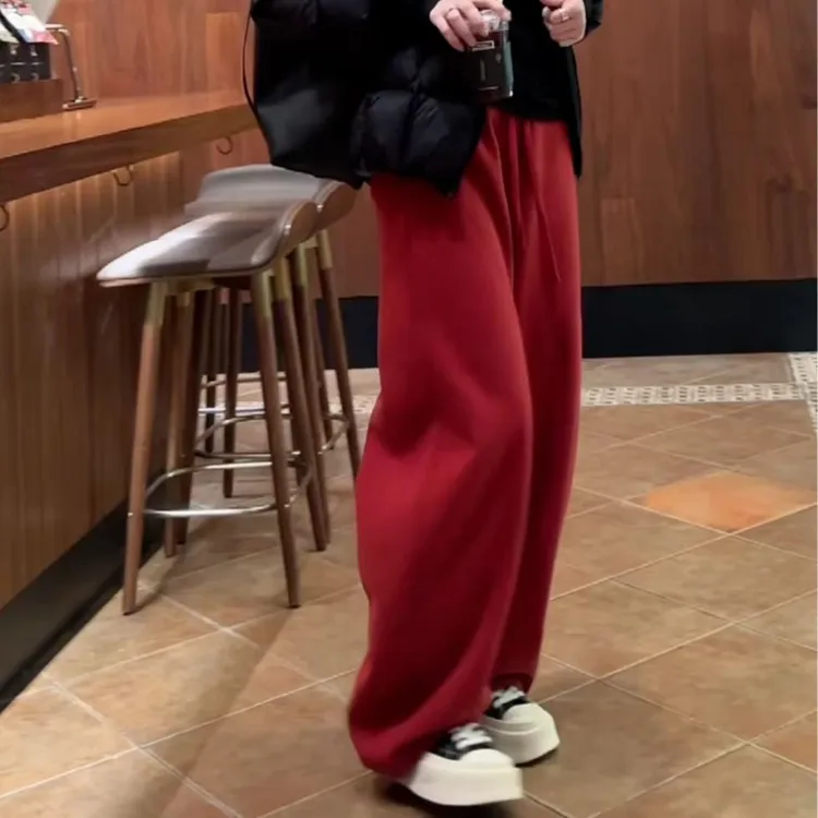 气质百搭时尚保暖抽绳加绒卫裤秋冬季新款韩版休闲松紧腰显瘦长裤