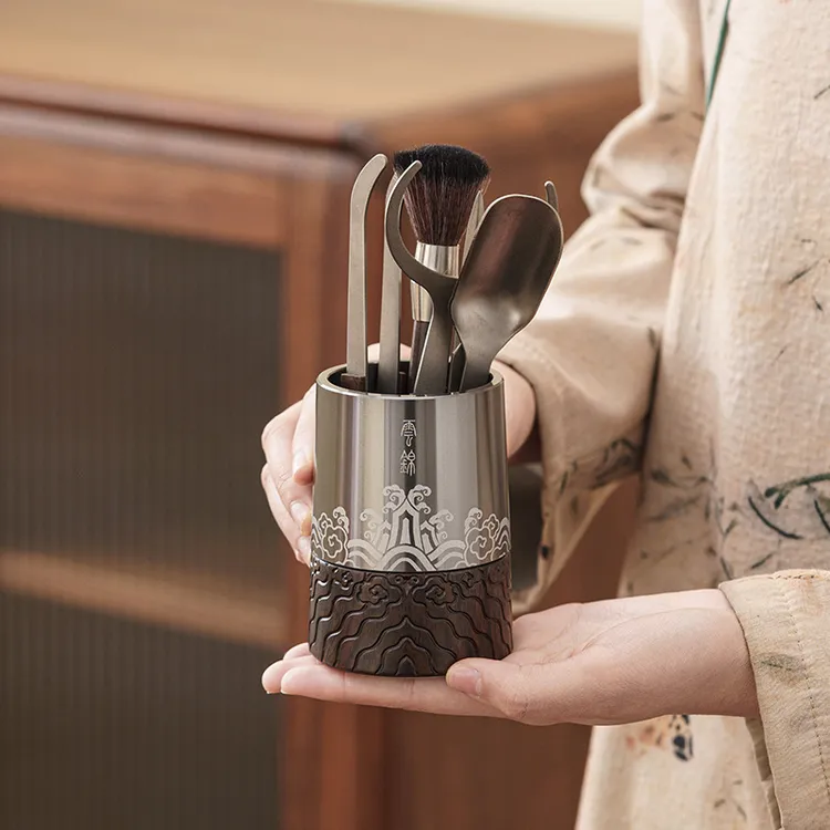 纯钛茶道六君子套装茶具配件黑檀木泡茶工具功夫茶用品大全茶夹刷