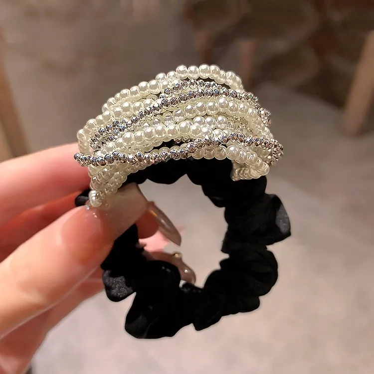 高级感气质珍珠串珠头绳女2025新款轻奢优雅大肠发圈马尾发绳皮筋