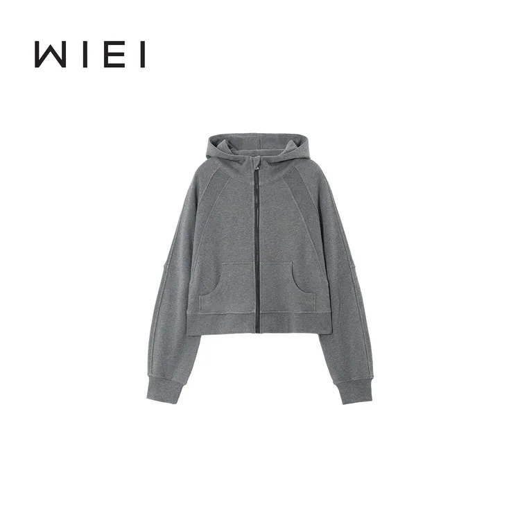 《WI EI》 经典分割*深灰色  拉链常规 连帽卫衣外套 23301