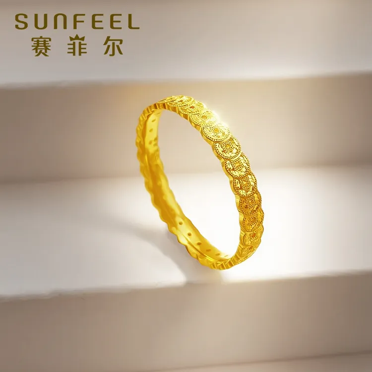 赛菲尔精品5G实心足金999鱼鳞铜钱黄金戒指5GJS0240331