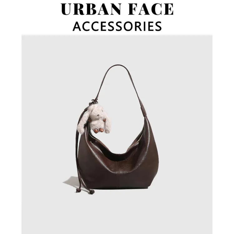 UR大容量慵懒风托特包女式2025新款复古软皮饺子包轻奢百搭斜挎包