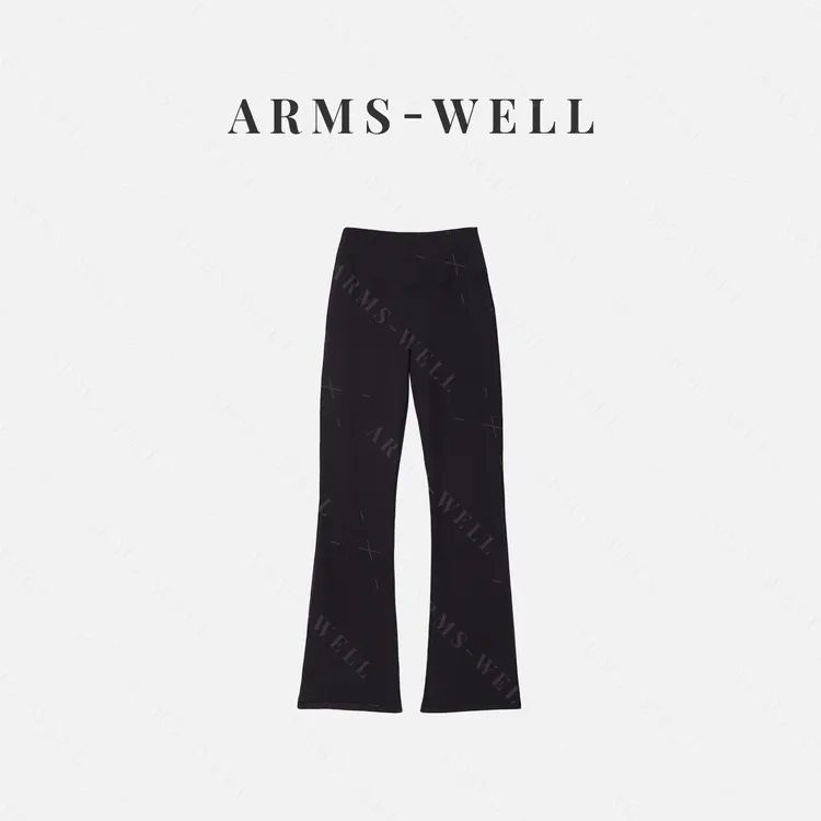 ARMS WELL王囡囡 黑色大弹力显瘦塑形外穿运动喇叭裤 S119长款