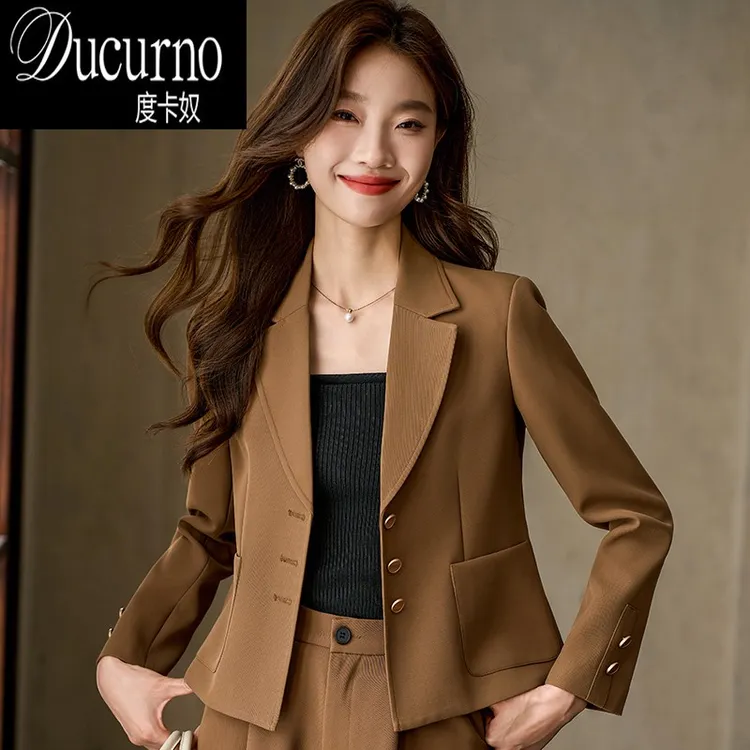 长袖西装外套女秋季外套气质通勤小个子设计感西服直筒裤时尚套装