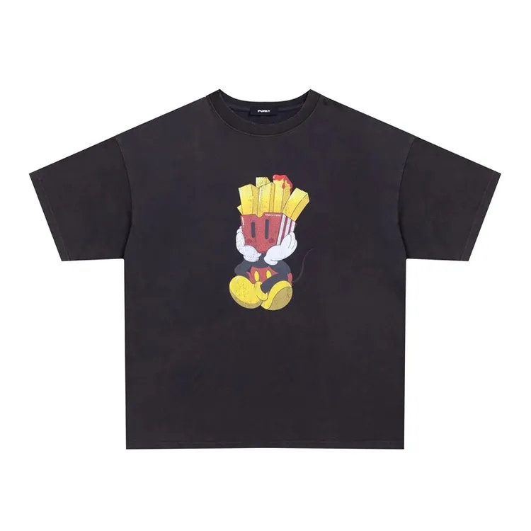 【英潮品牌】Purey 薯条米奇小破坏卡通Vintage做旧短袖T恤